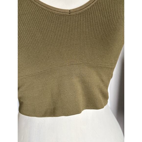Athleta Women's Aurora Crop Rib Tank Top Size XS V Neck Olive Green - Picture 4 of 8